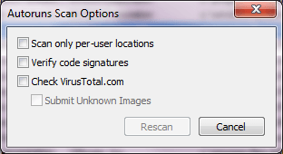 Autoruns Scan Options