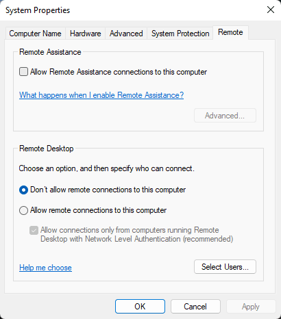 Allow Remote Assistance in Windows 11