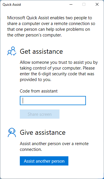 Quick Assist in Windows 11