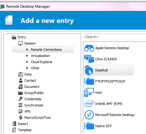 Remote Desktop Manager - New Session